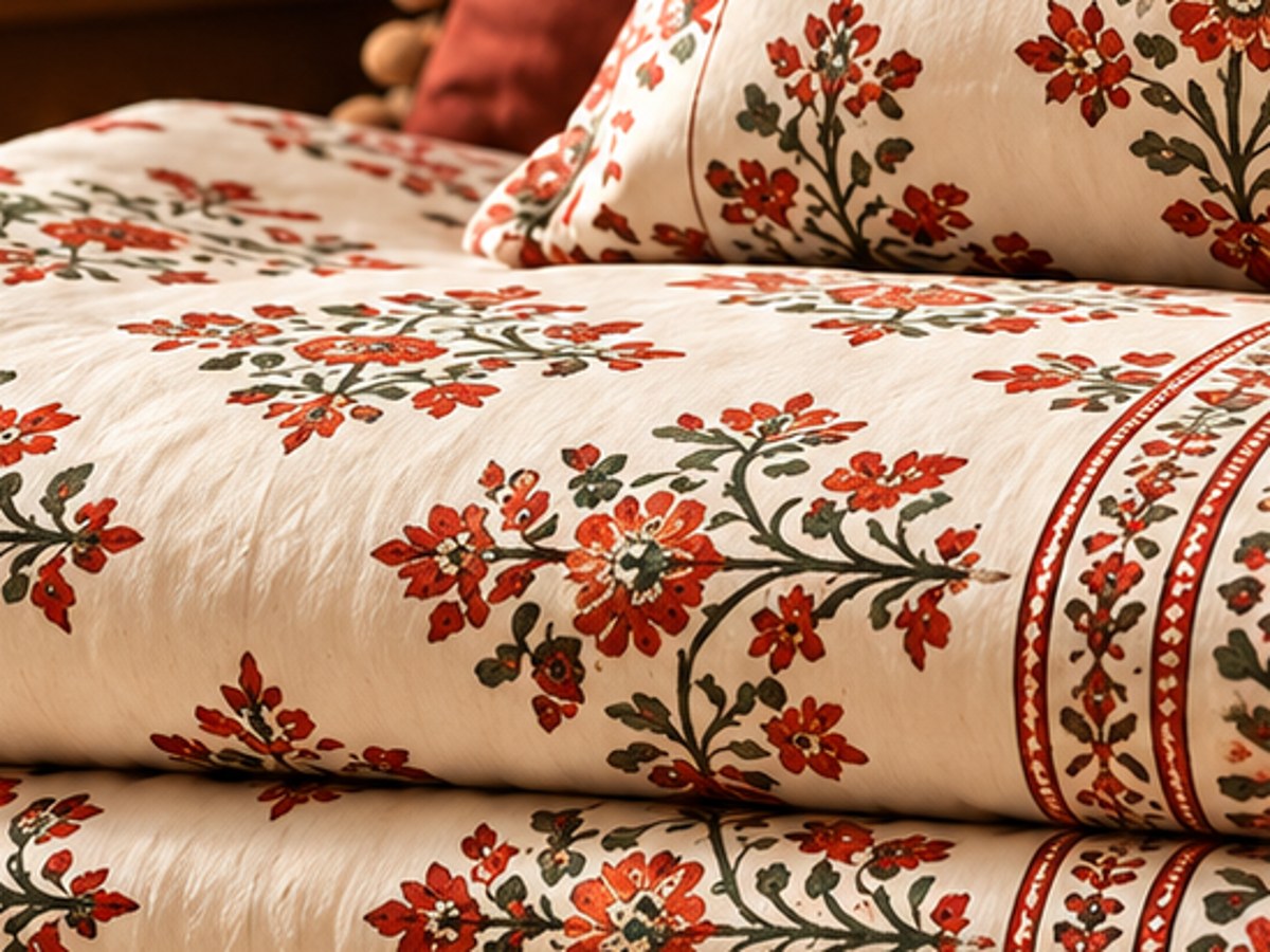 Genda Utsav hand block-printed bedsheet — print close-up