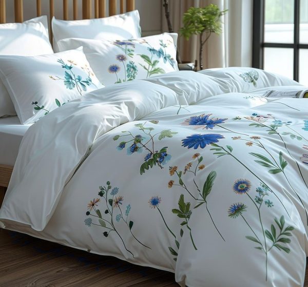 Jungli Phool hand block-printed bedsheet — Blue
