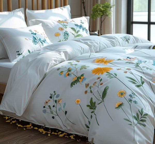 Jungli Phool hand block-printed bedsheet — Yellow