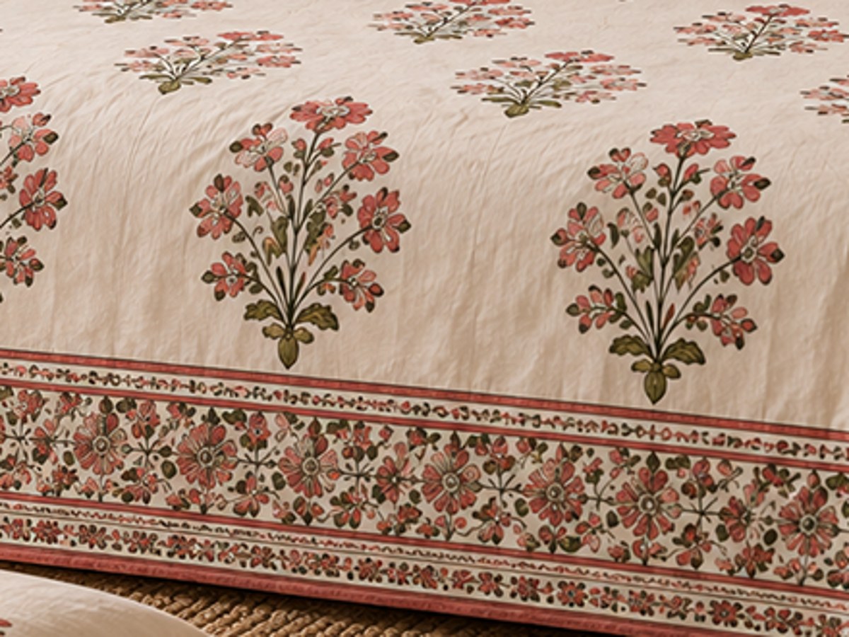 Kesar Buta hand block-printed bedsheet — print close-up