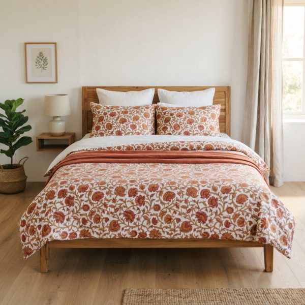 Lal Phulwari hand block-printed bedsheet — Pink