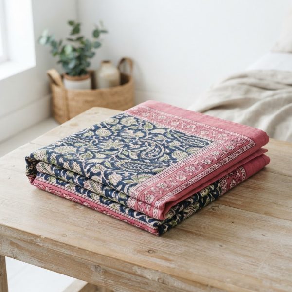 Neel Gulabi Jodi hand block-printed bedsheet — Blue