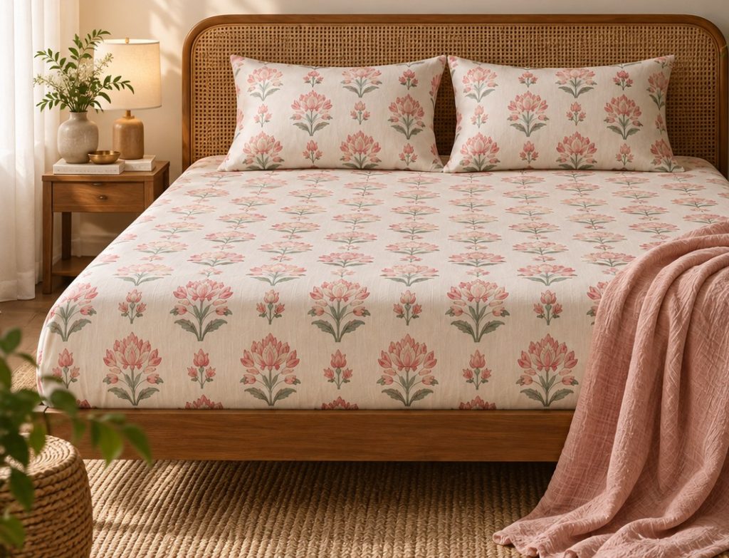 Neela Jaal hand block printed bedsheet