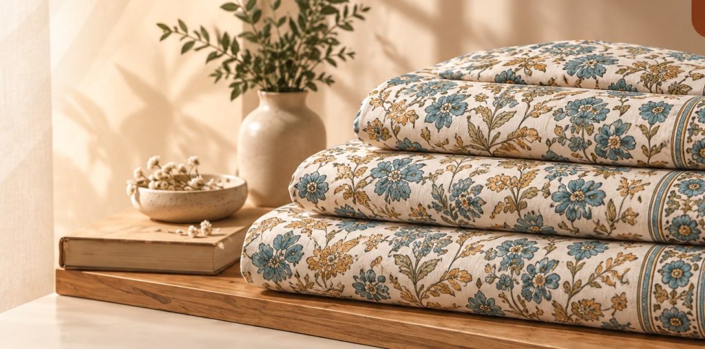 Nilofar Buta hand block-printed bedsheet — Blue