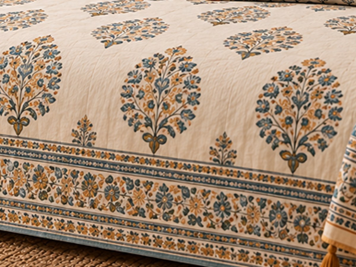 Shahi Kairi hand block-printed bedsheet — print close-up