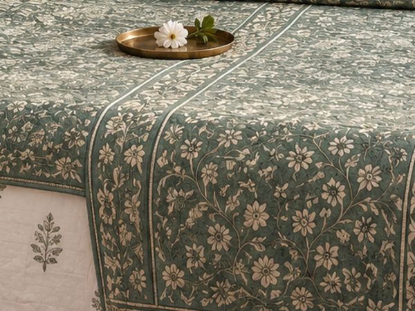 Sonchidi Booti hand block-printed bedsheet — print close-up